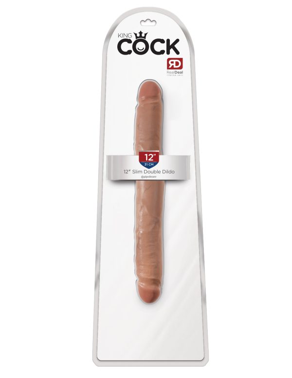 King Cock 12 In Slim Double Dildo Tan - Image 3